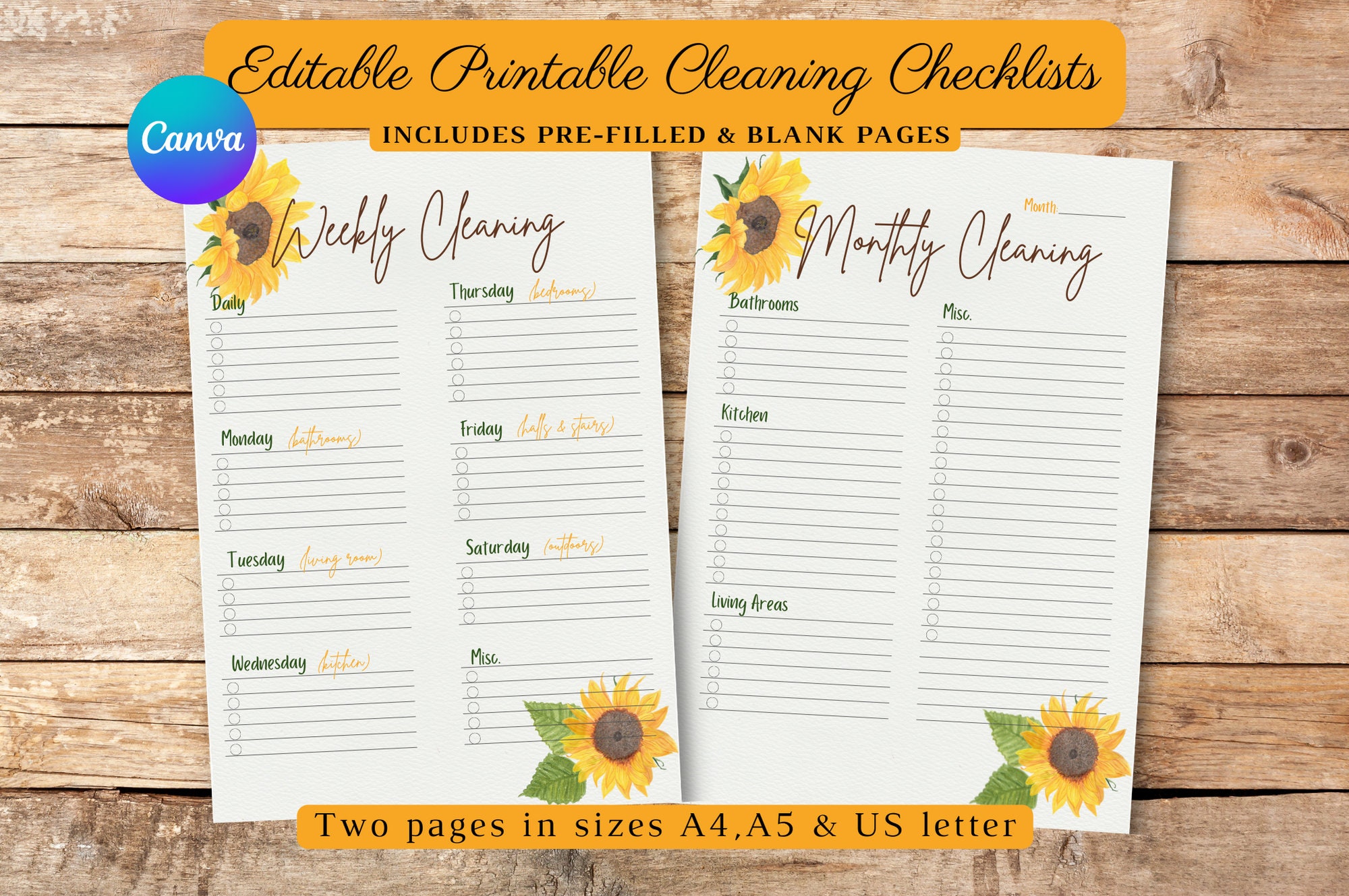 EDITABLE Printable Weekly Cleaning Checklist | Canva Editable ...