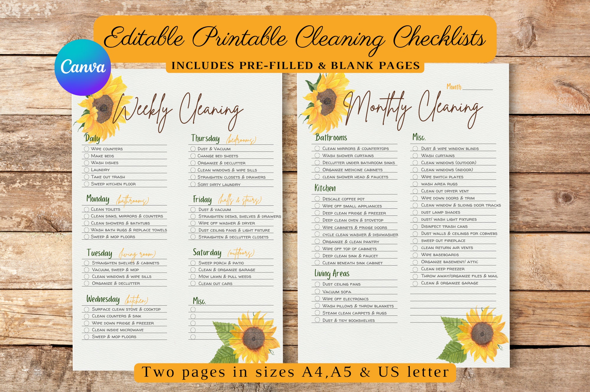 EDITABLE Printable Weekly Cleaning Checklist | Canva Editable ...