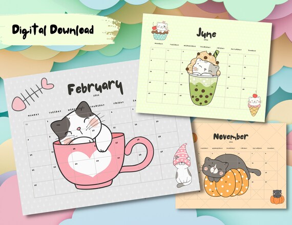 2022 Printable Calendar, Desk Calendar, Letter Size Cute Cat Calendar,  Printable Planner, Downloadable Calendar, Monthly Calendar, Kawaii - Etsy