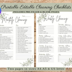 EDITABLE Printable Cleaning Checklist | Editable Downloadable Cleaning ...