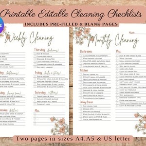 EDITABLE Printable Cleaning Checklist | Editable Downloadable Cleaning ...