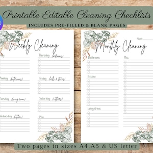 EDITABLE Printable Cleaning Checklist | Editable Downloadable Cleaning ...