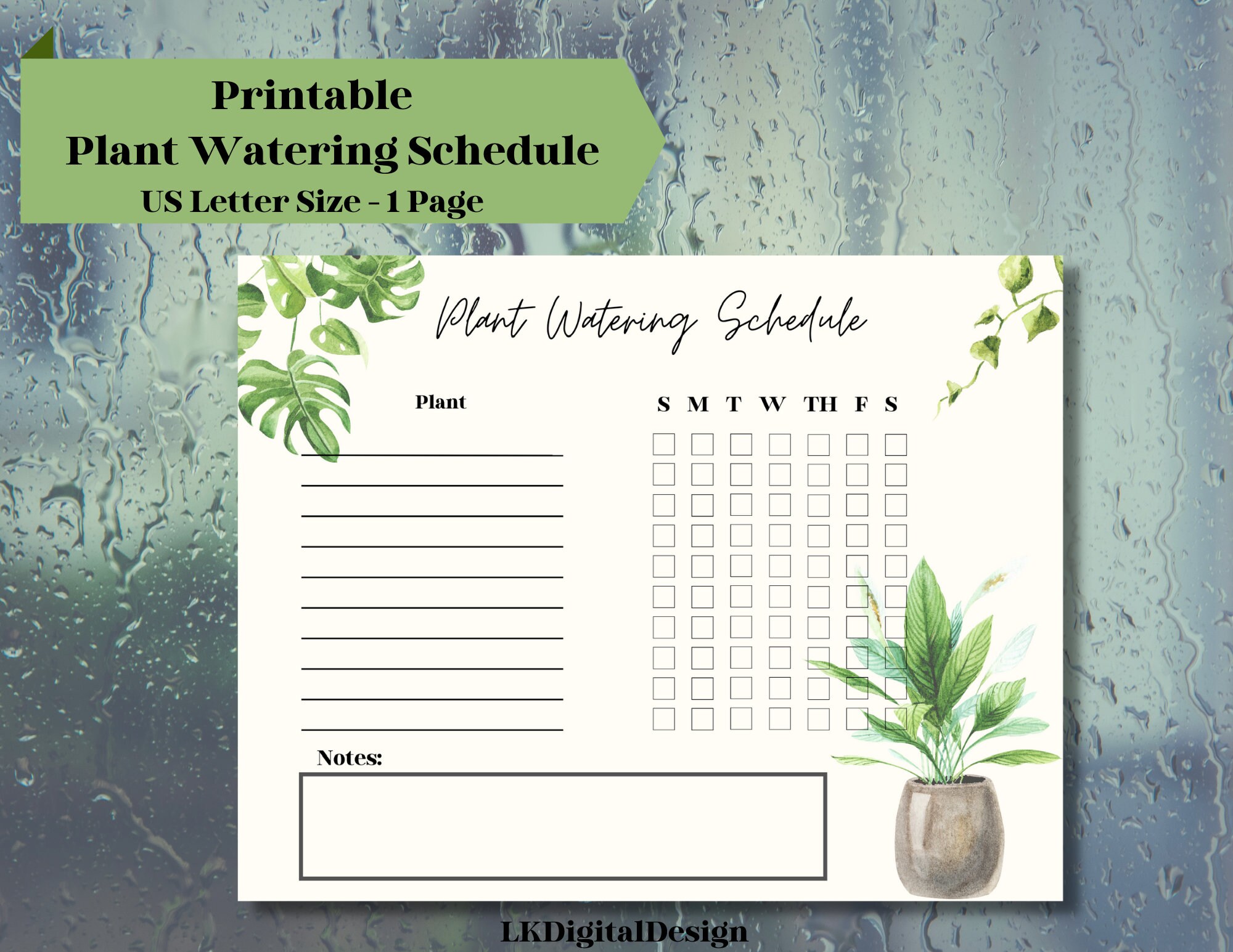 Printable Plant Watering Schedule Chart Plant Fertilizer Etsy