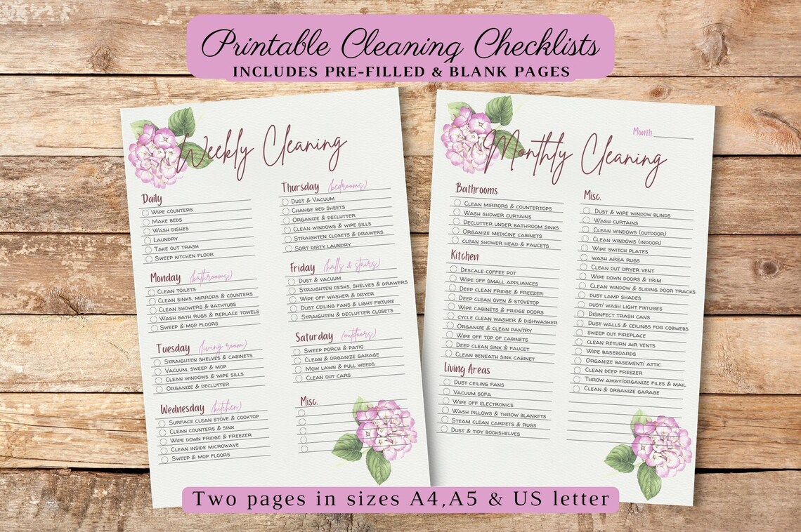 EDITABLE Printable Cleaning Checklist Downloadable Cleaning - Etsy