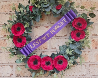 Anzac Red Poppy Memorial Wreath 50cm