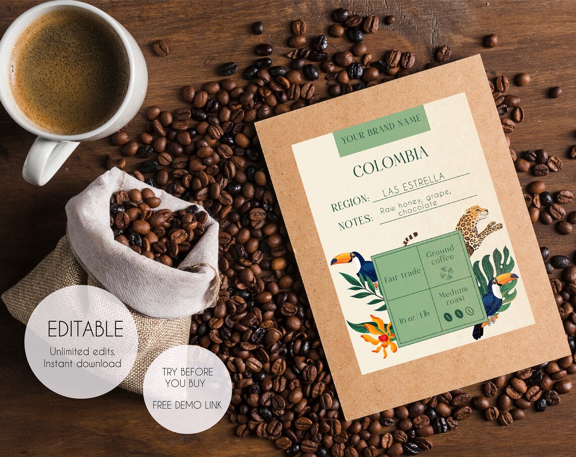 Printable Coffee Bag Label Template Editable Coffee Bag Label Etsy