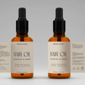 Editable Hair Growth Oil Label Template, Printable Minimalist Hair Oil Label Template, Custom Luxury Hair Product Label, Instant Download V1