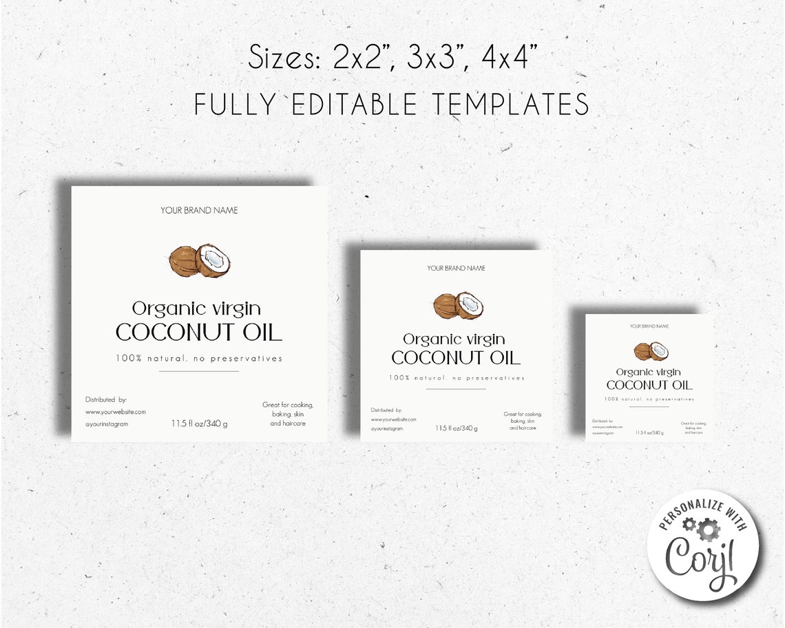 Editable Minimalist Coconut Oil Label Template, Printable Coconut Oil ...