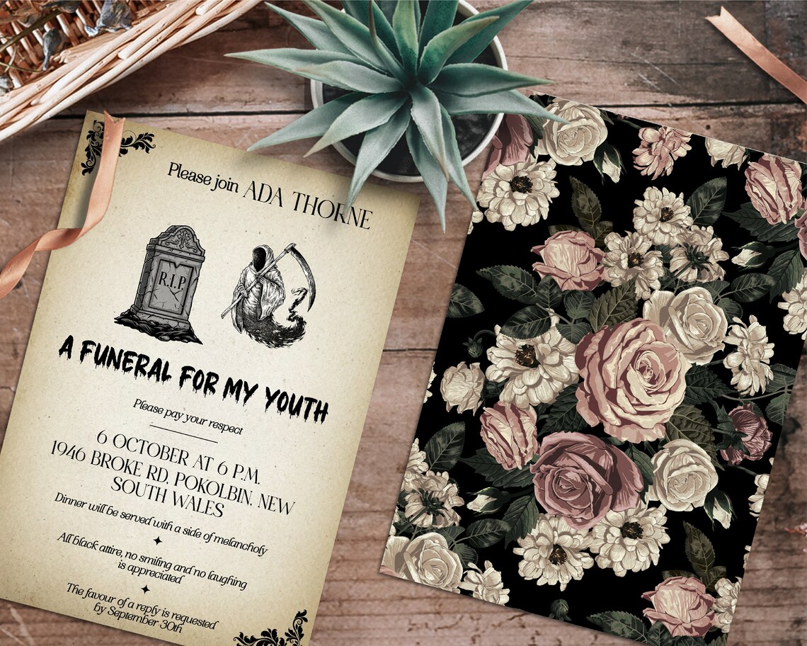 Editable Funeral for My Youth Birthday Party Invitation, Custom Funeral