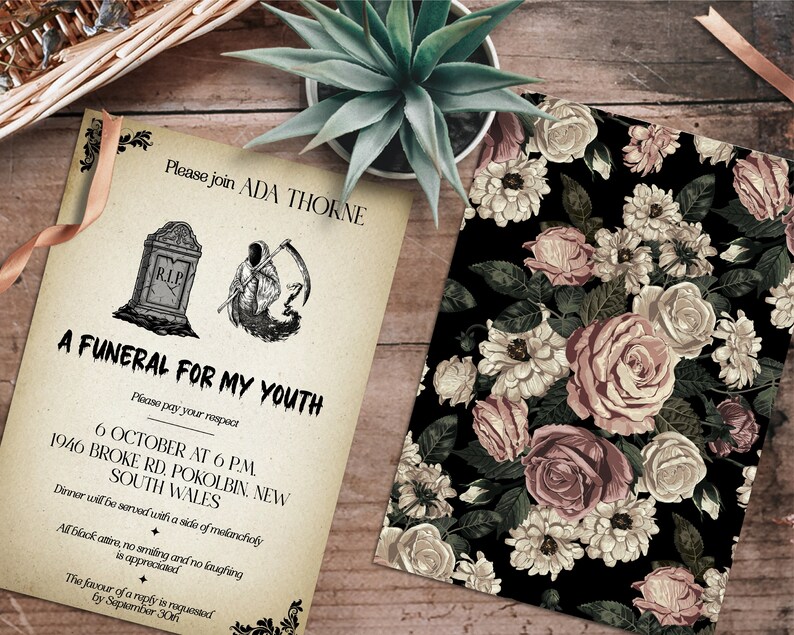 Editable Funeral for My Youth Birthday Party Invitation, Custom Funeral