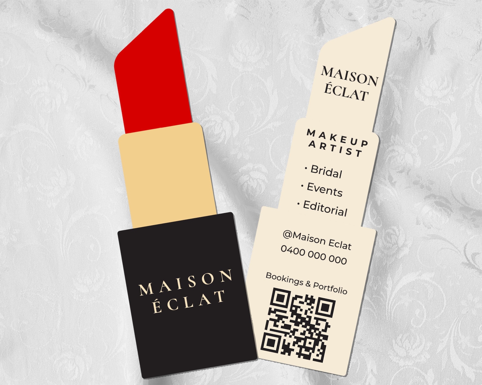 Editable Lipstick-shaped Business Card Template With QR Code for Makeup ...