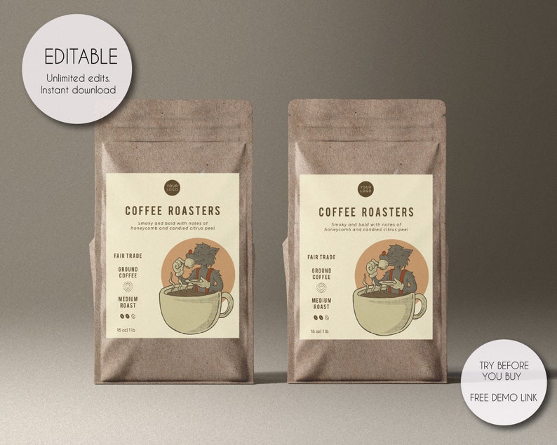 Editable Modern Coffee Bag Label Template Customizable Coffee Etsy