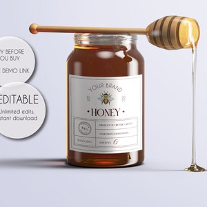 Printable Honey Jar Label Template, Editable Honey Jar Label Template, Food Jar Label Template, Honey Jar Sticker Template