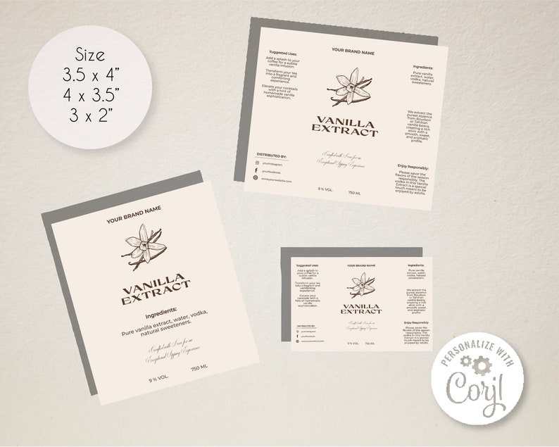 Editable Minimalist Vanilla Extract Bottle Label Template, Printable ...