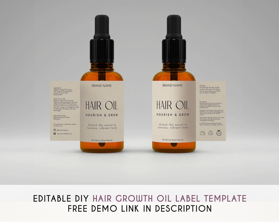 Editable Hair Growth Oil Label Template, Printable Minimalist Hair Oil