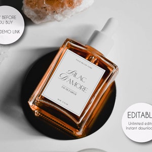 Editable Perfume Bottle Label Template: Minimalist Cologne Sticker (Instant Download)