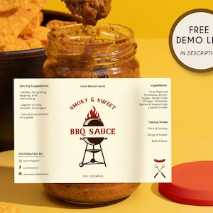 Editable Luxury BBQ Sauce Jar Label Template, Printable Modern Homemade BBQ Sauce Sticker, Custom BBQ Sauce Label, Instant Download V1