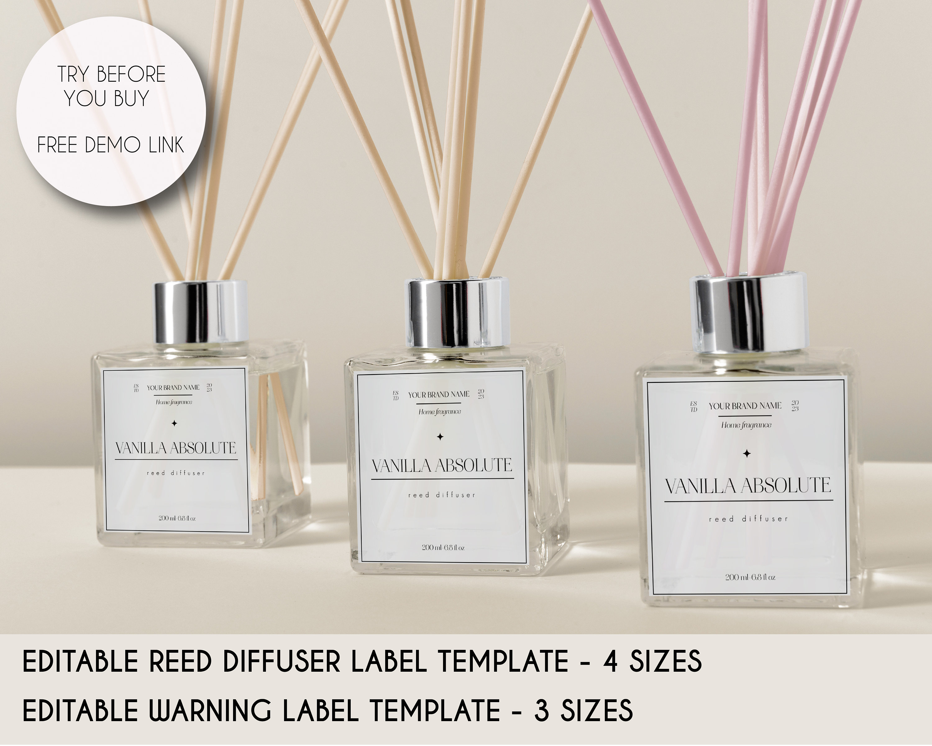 Editable Reed Diffuser Label Template, Custom Reed Diffuser Label
