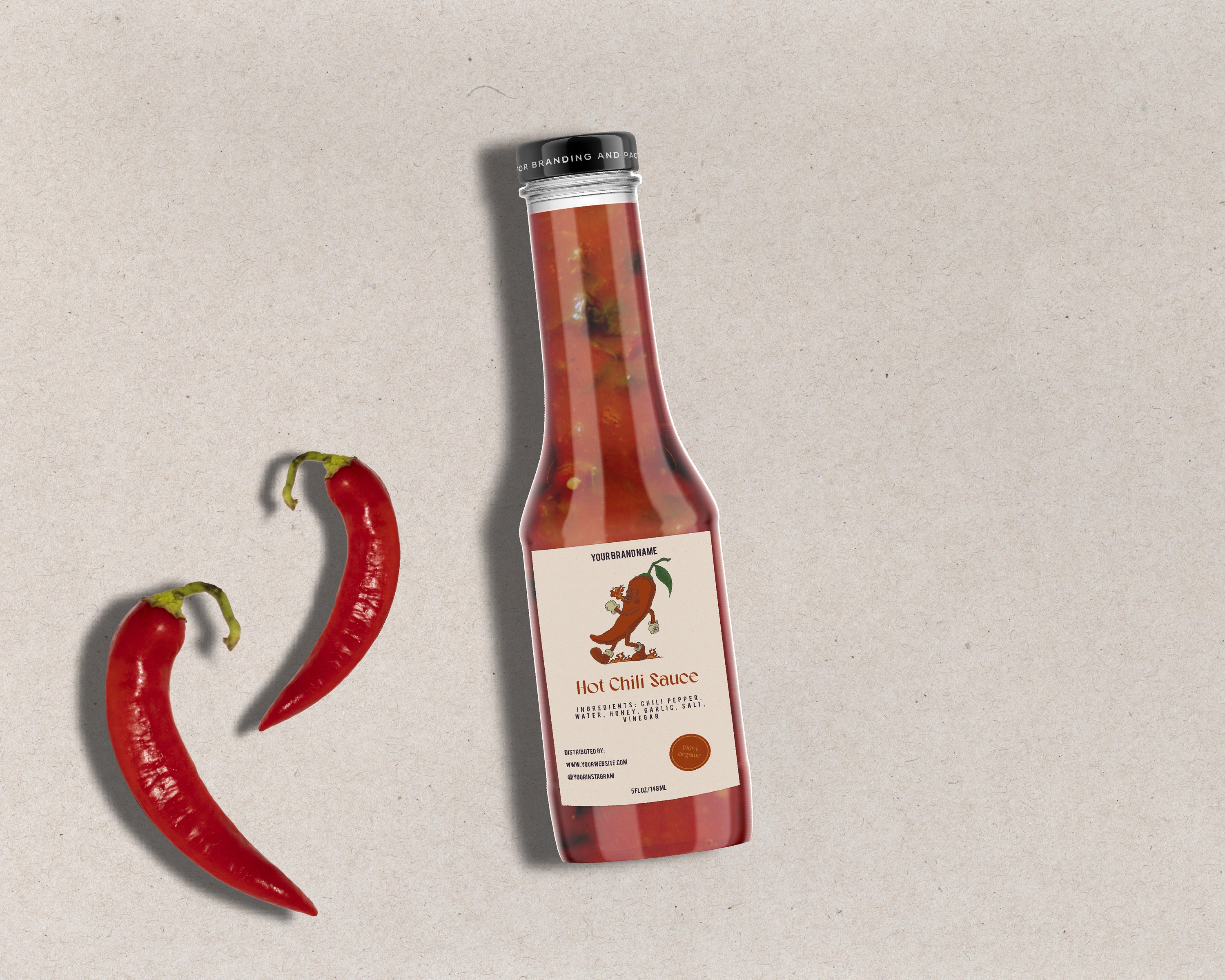 Editable Hot Chili Sauce Bottle Label Template, Modern Homemade Hot