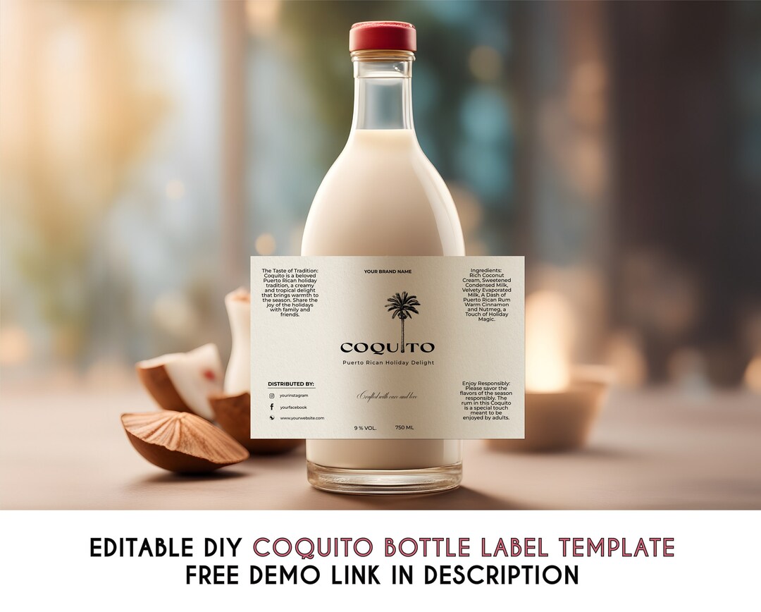 Editable Minimalist Coquito Bottle Label Template, Printable Modern
