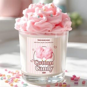 Modelo de etiqueta de vela com aroma de algodão doce editável, adesivo de vela de algodão doce para impressão, etiqueta de doce lúdica personalizada, download instantâneo, V48