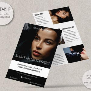 Editable Permanent Makeup Flyer Template, Custom PMU Promotional Flyer, Minimalist Luxury Permanent Makeup Flyer V2, Instant Download