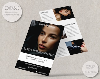 Editable Permanent Makeup Flyer Template, Custom PMU Promotional Flyer, Minimalist Luxury Permanent Makeup Flyer V2, Instant Download