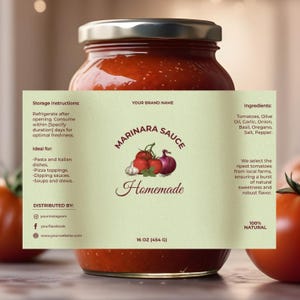 Editable Luxury Marinara Sauce Jar Label Template, Printable Modern Homemade Tomato Paste Sticker, Custom Ketchup Label, Instant Download V1