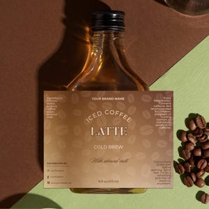 Étiquette modifiable de bouteille de café glacé : autocollant d'infusion à froid personnalisé (téléchargement numérique)
