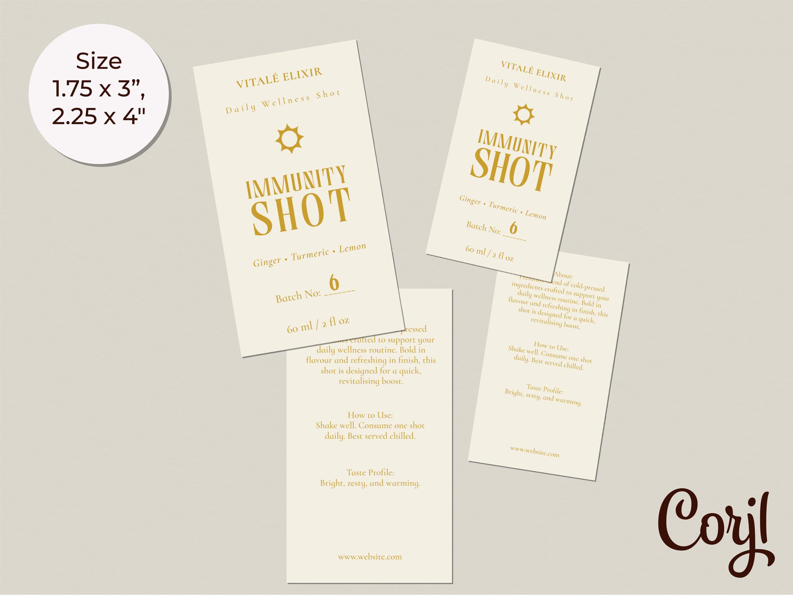 Spent Shot Labels Editable Immunity Shot Label Template | Wellness Drink Bottle Sticker ...