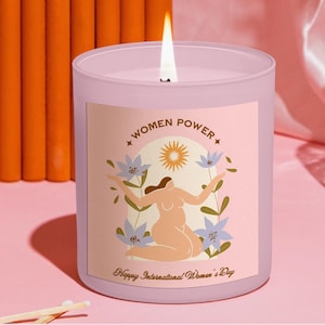 Bearbeitbare Frauen-Power-Kerzenetikettenvorlage, druckbare Kerzenaufkleber zum Frauentag, feministisches Kerzenetikett, sofortiger Download, V45