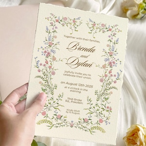 Bearbeitbare zierliche zarte Blumenhochzeitseinladungsvorlage, druckbare Demure Wildblumen-Hochzeits-Briefpapier Bundle, Sofort-Download, V1