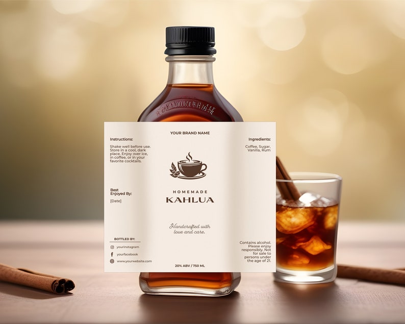 Editable Kahlua Bottle Label Template: Custom Coffee Liqueur (digital ...