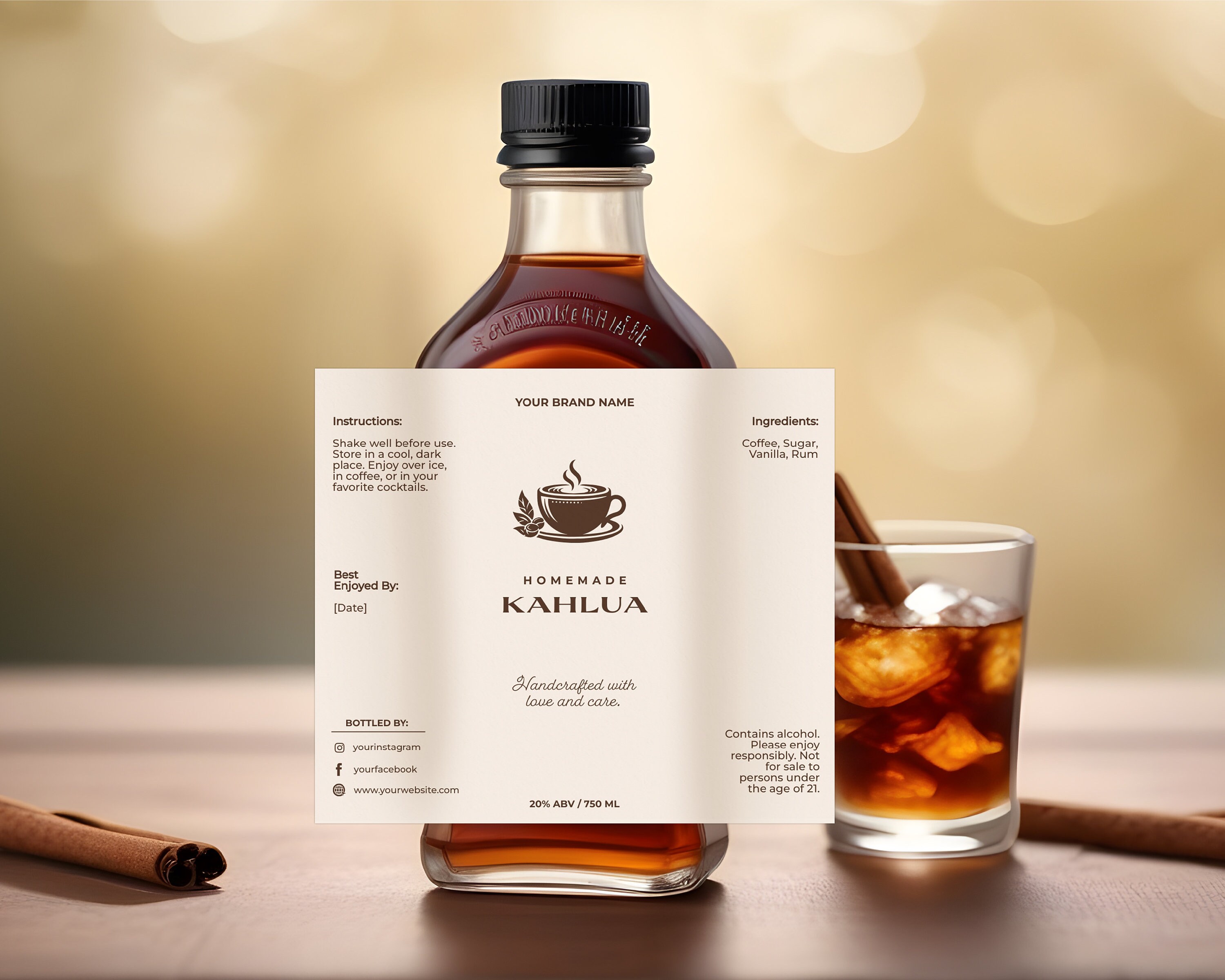 Editable Homemade Kahlua Bottle Label Template, Printable Coffee ...