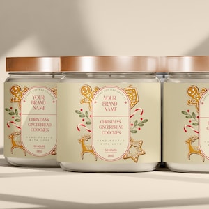 Editable Christmas Candle Label Template, Christmas Gingerbread Cookies Candle Label Template, Holiday Candle Label Template V3