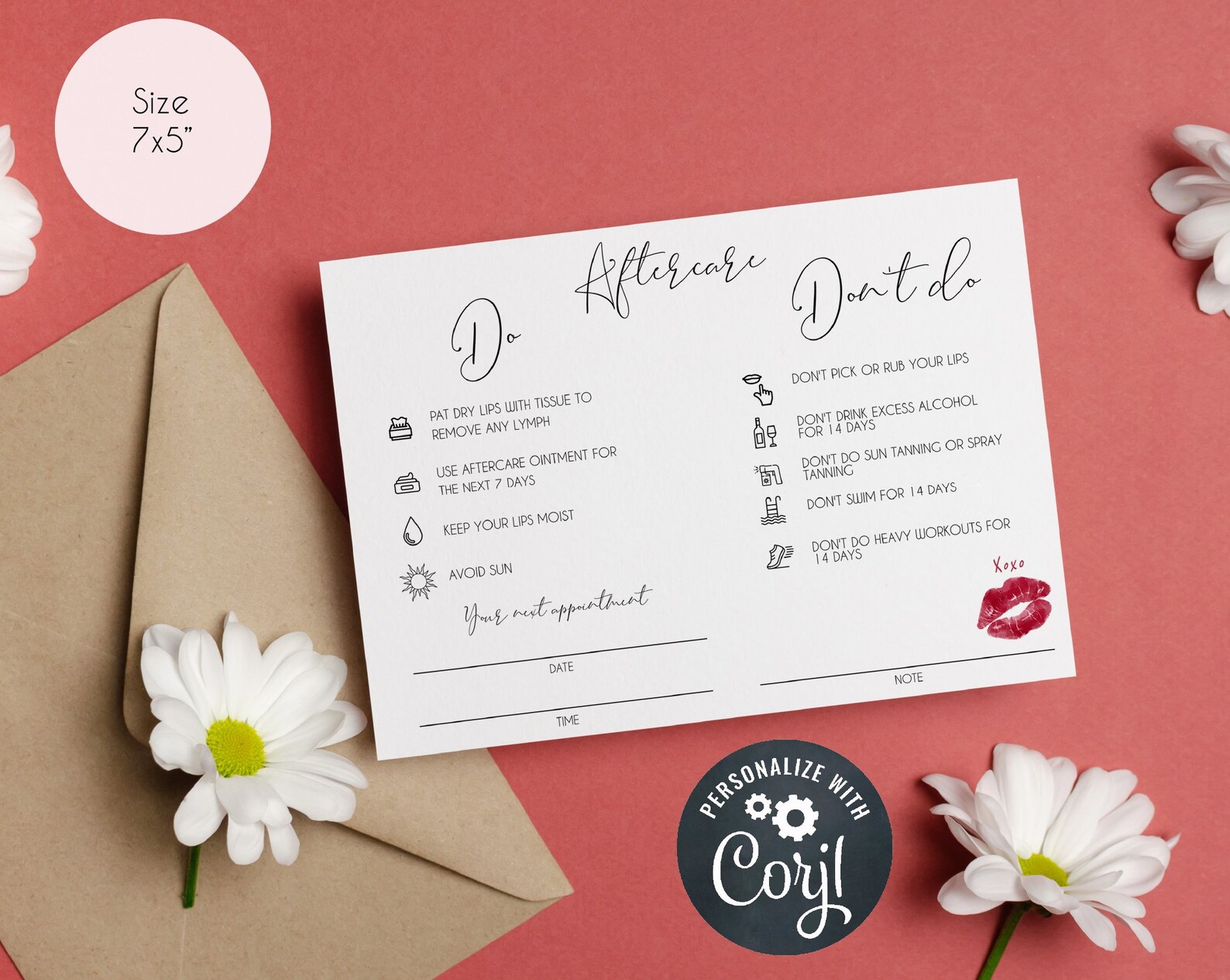 Editable Lip Blush Aftercare Card Editable Permanent Makeup Etsy