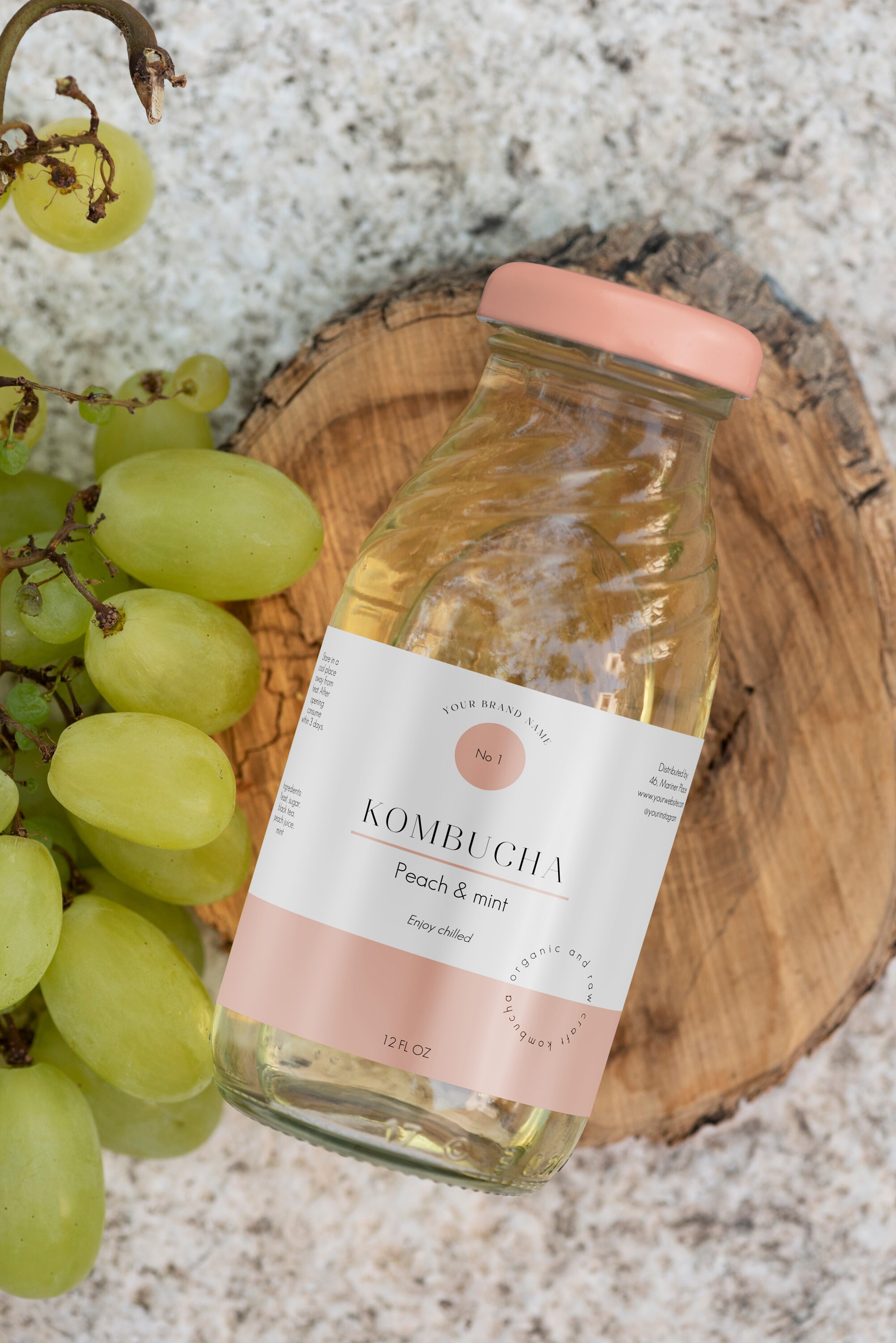 Editable Kombucha Bottle Label Template, Custom Kombucha Bottle Sticker