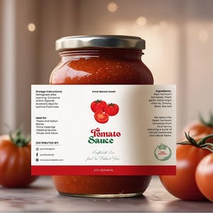 Modèle d'étiquette modifiable de pot de sauce tomate de luxe, autocollant moderne imprimable de pâte de tomate fait maison, étiquette de ketchup personnalisée, téléchargement immédiat V1
