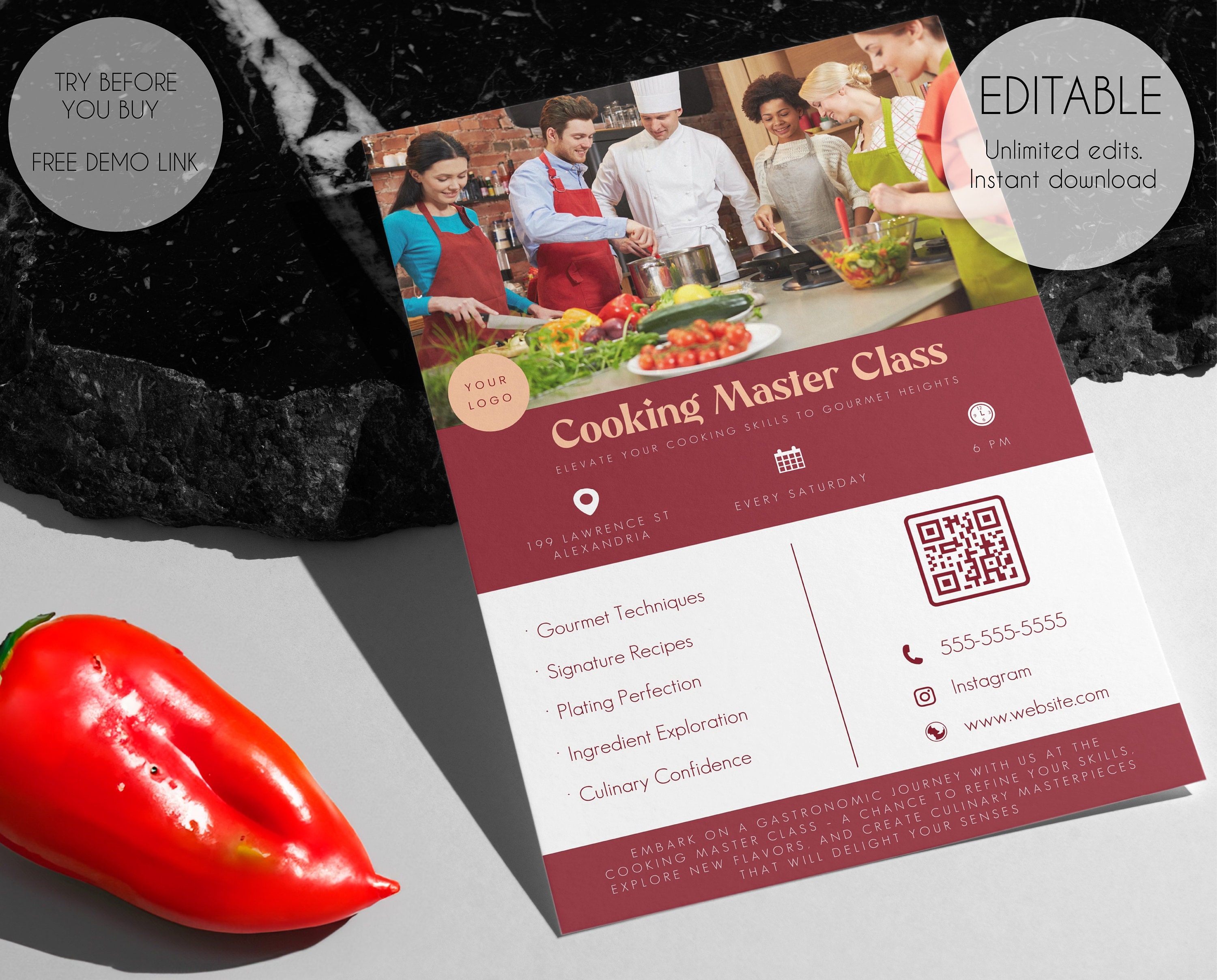 Editable Cooking Master Class Flyer Template, Custom Luxury Cooking Master Class Promotional Flyer, Printable Cooking Class Flyer