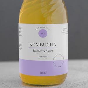 Editable Kombucha Bottle Label Template, Custom Kombucha Bottle Sticker, Minimalist Product Label for Kombucha, Custom Beverage Label