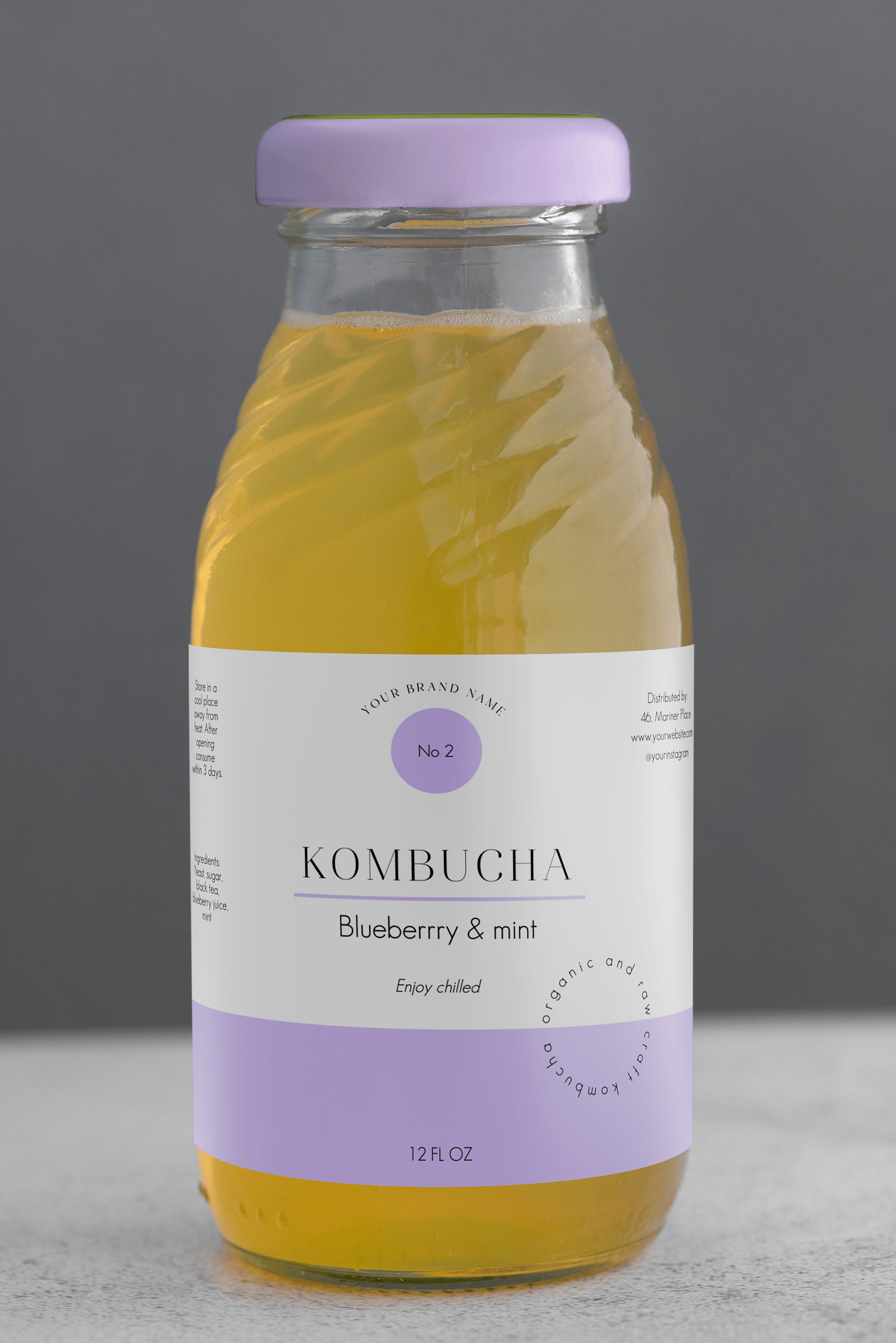 Editable Kombucha Bottle Label Template, Custom Kombucha Bottle Sticker