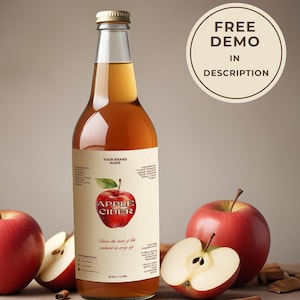 Modèle d'étiquette de bouteille de cidre de pomme modifiable, autocollant de boisson pomme maison imprimable, emballage de jus de pomme personnalisé, téléchargement immédiat V1