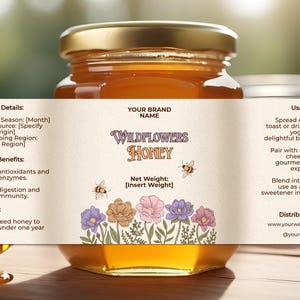 Editable Luxury Honey Jar Label Template, Printable Custom Elegant Honey Sticker, Beekeeper Business Printables, Honey Packaging V8