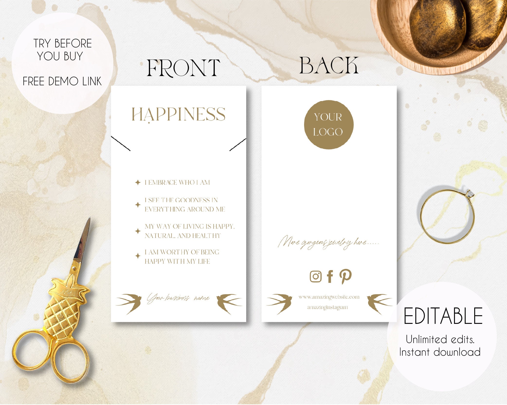 Printable Jewelry Display Card, Editable Necklace Display Card Template
