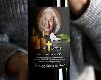Editable In Loving Memory Photo Memorial Wine Label Template, Printable Luxury Funeral Wine Sticker, Grief Wine Label, Instant Download V2