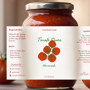 Modèle d'étiquette modifiable de pot de sauce tomate ludique, autocollant de pâte de tomate maison moderne imprimable, étiquette de ketchup personnalisée, téléchargement immédiat, V3