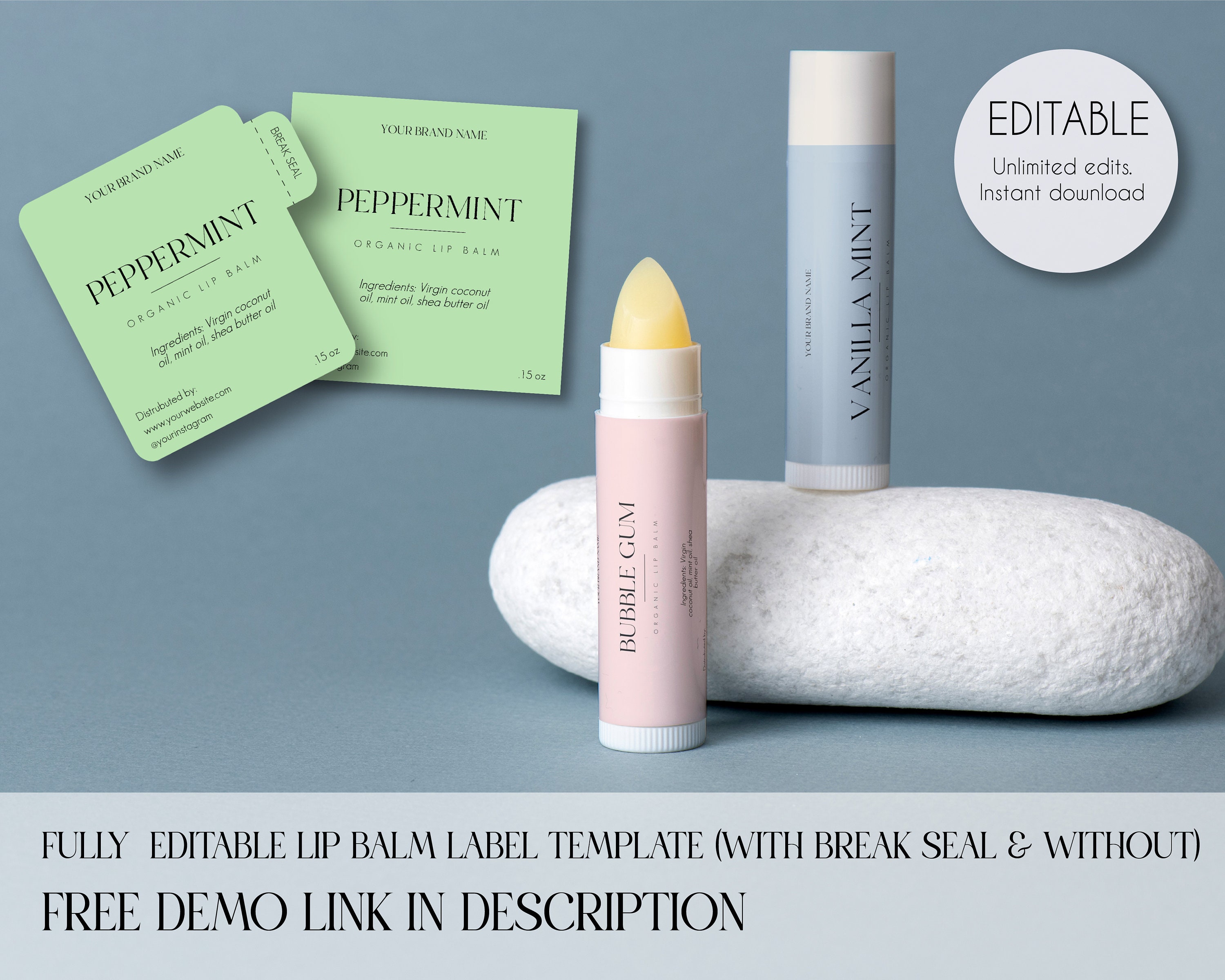 Editable Lip Balm Label Template, Custom Lip Balm Label, DIY Chapstick