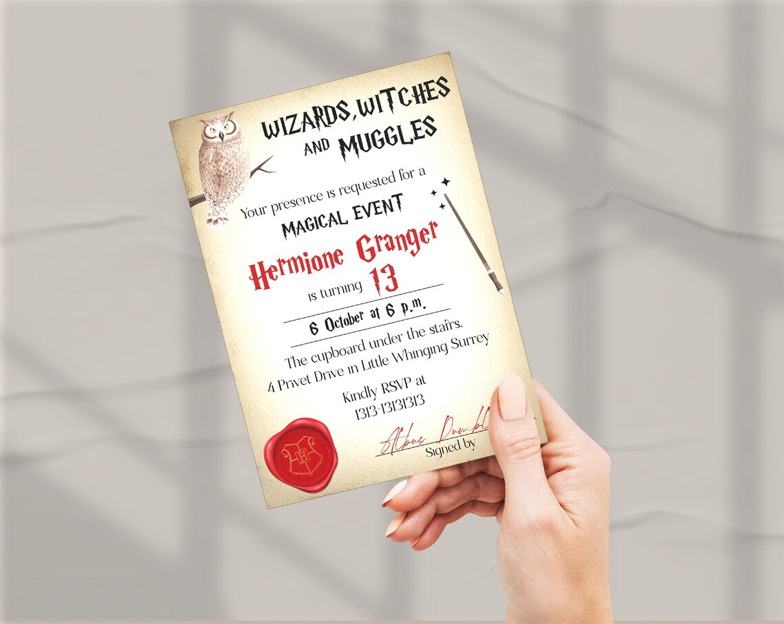 Editable and Printable Wizard Birthday Party Invitation Template, Harry ...