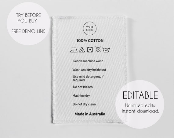 Editable Clothing Care Label Template Printable Care Label - Etsy Australia
