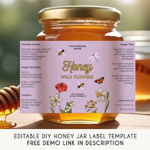 Editable Luxury Honey Jar Label Template, Printable Custom Elegant Honey Sticker, Beekeeper Business Printables, Honey Packaging, V10